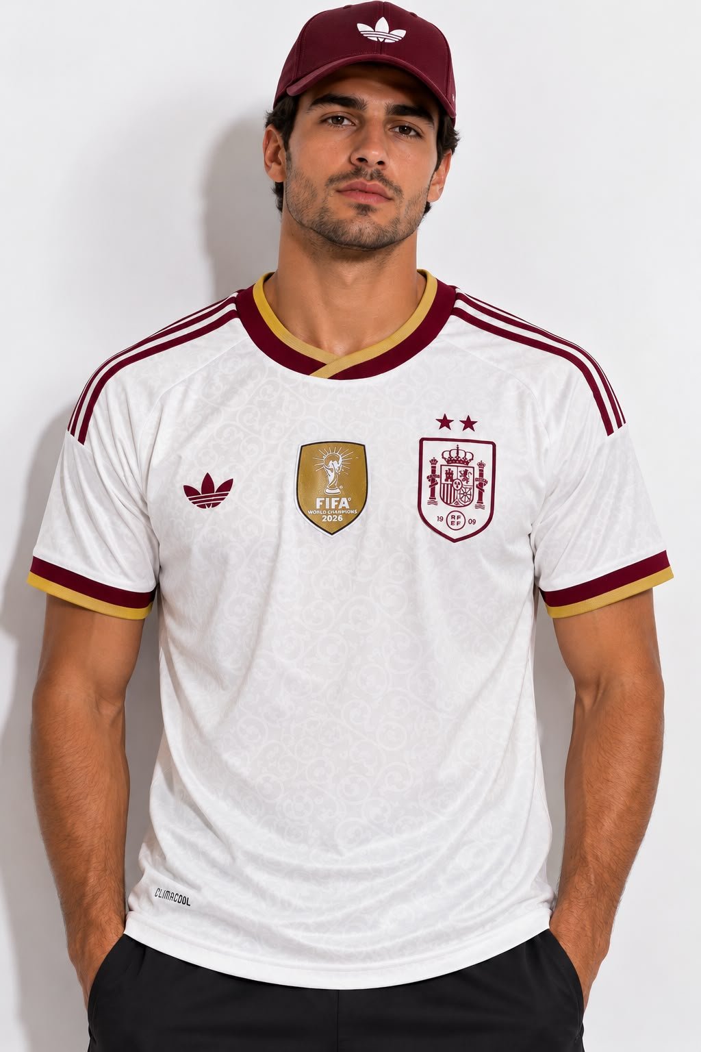 Camisa Espanha II 2026 Torcedor Masculina - modelo vestindo